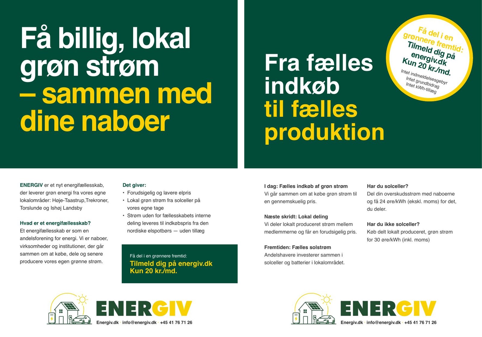 Forside og bagside af ENERGIV A5-flyer — juli 2026